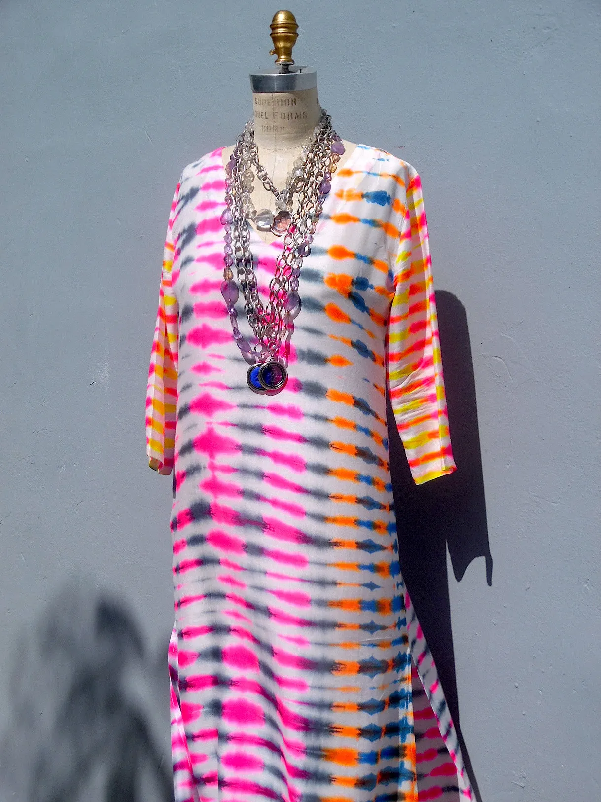 Maxi Tunic Beach Dress In Shibori Tie Dye