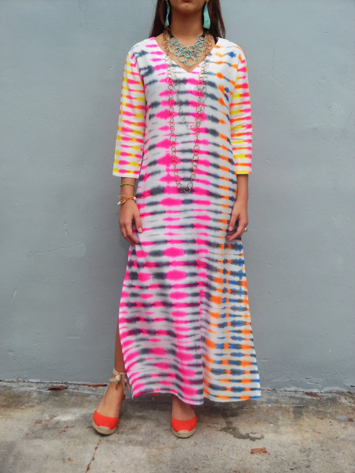 Maxi Tunic Beach Dress In Shibori Tie Dye