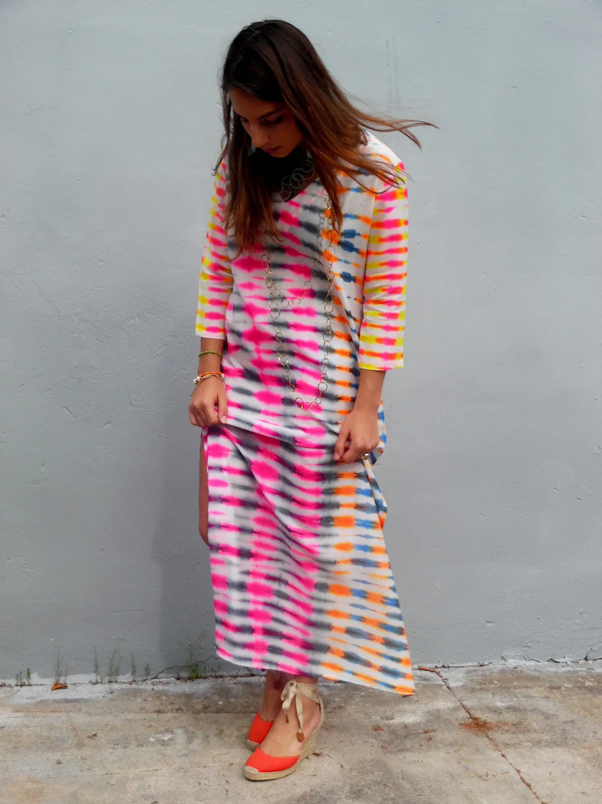 Maxi Tunic Beach Dress In Shibori Tie Dye