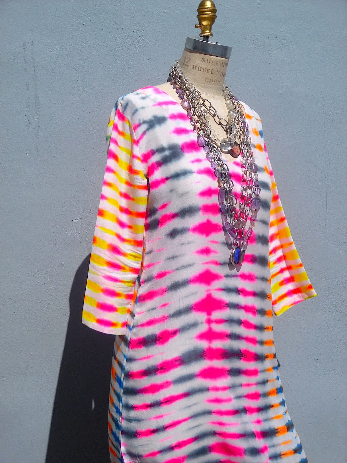 Maxi Tunic Beach Dress In Shibori Tie Dye