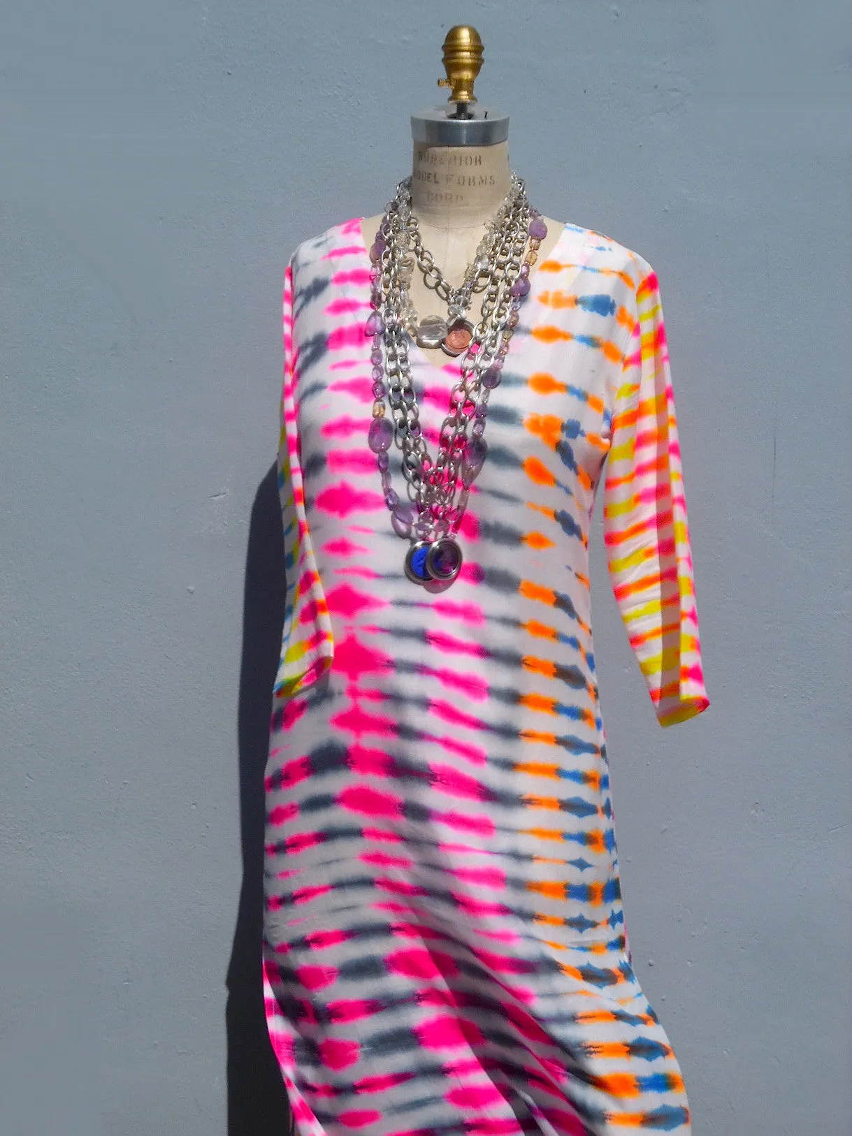 Maxi Tunic Beach Dress In Shibori Tie Dye