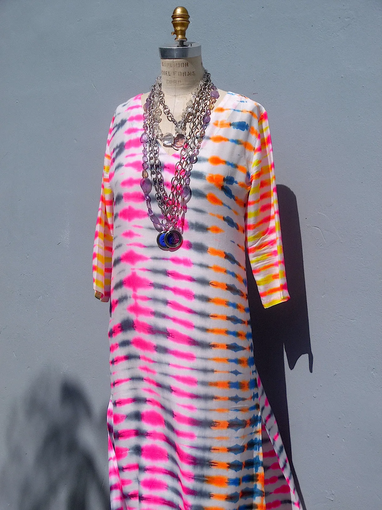 Maxi Tunic Beach Dress In Shibori Tie Dye