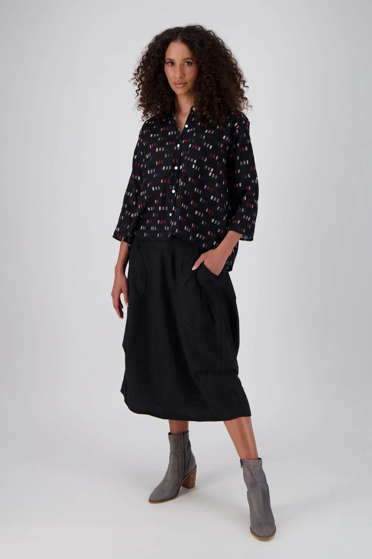 Milwaukee Fiesta Skirt Black in Slub Linen | Pre-Order (S)