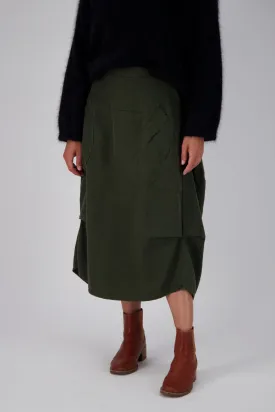 Milwaukee Fiesta Skirt Dark Khaki in Slub Linen