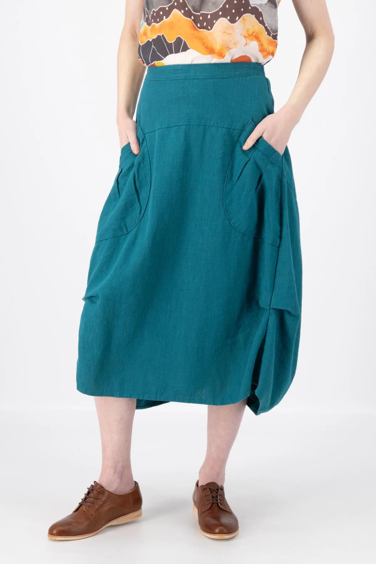 Milwaukee Fiesta Skirt Teal in Slub Linen