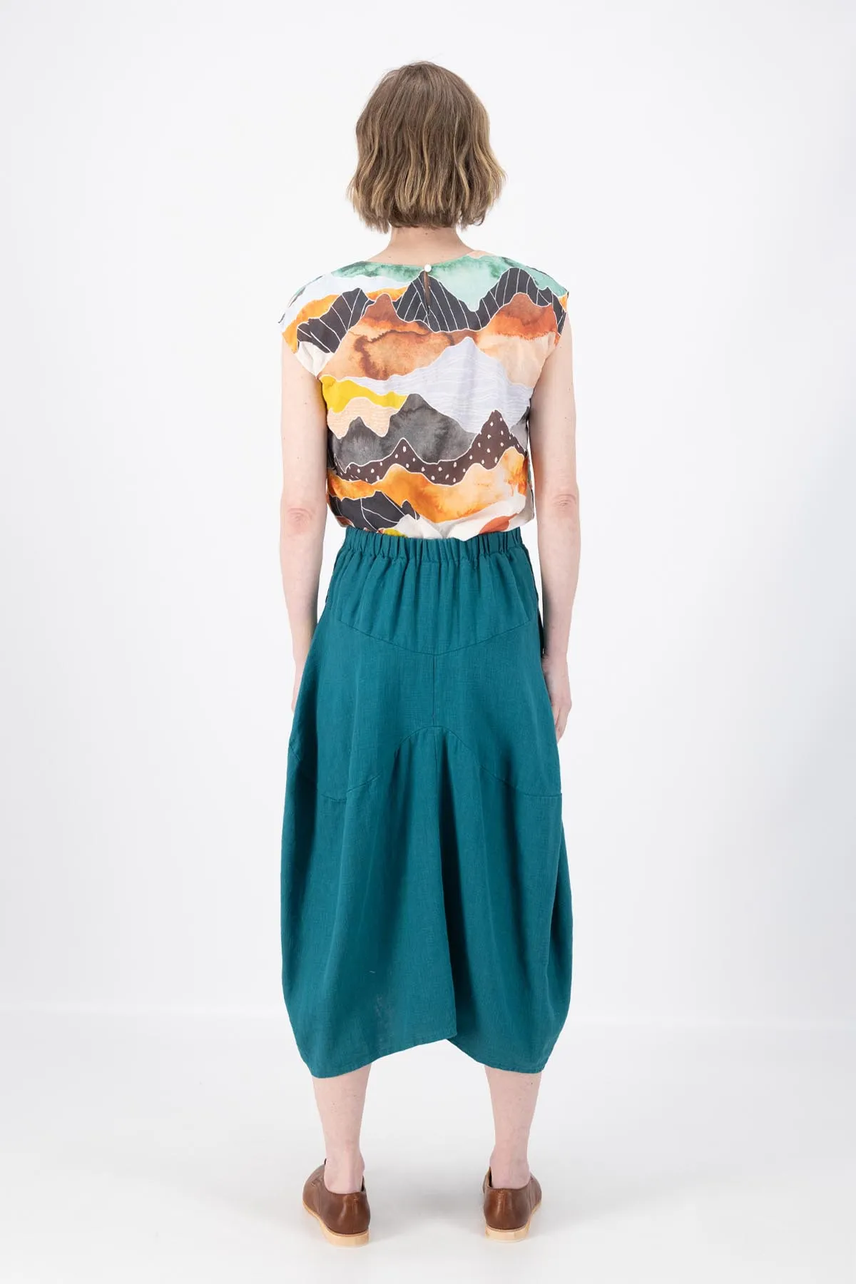 Milwaukee Fiesta Skirt Teal in Slub Linen