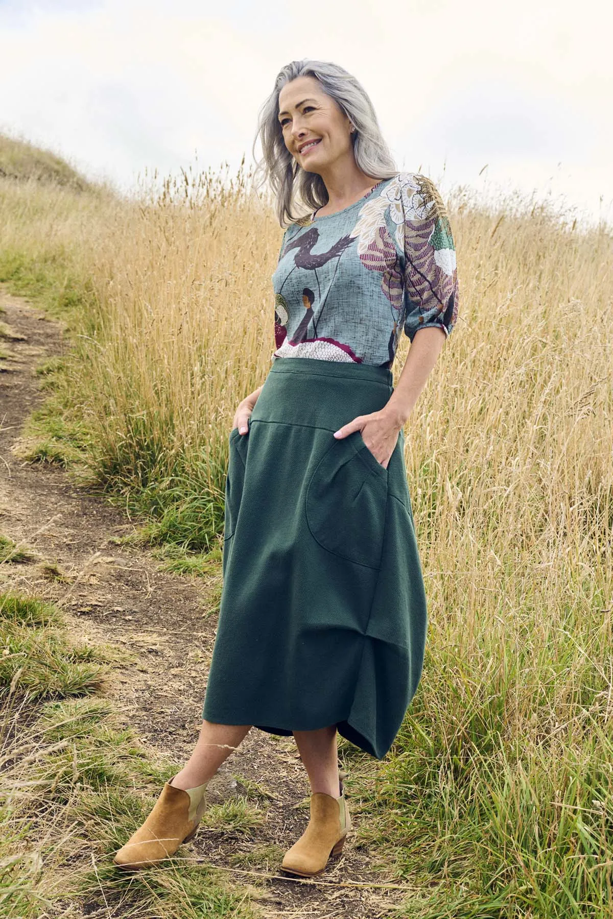 Milwaukee Foundry Skirt Bottle Green in Textured Cotton