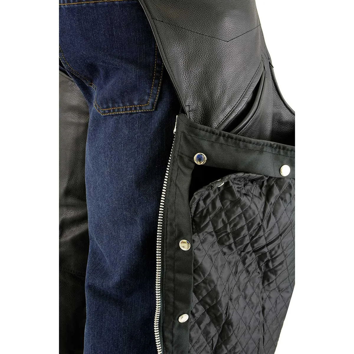 Milwaukee Leather Chaps for Men's Black Premium Leather Motorcycle Chaps w/ Snap Out Thermal Liner-Slash Pocket-ML1103