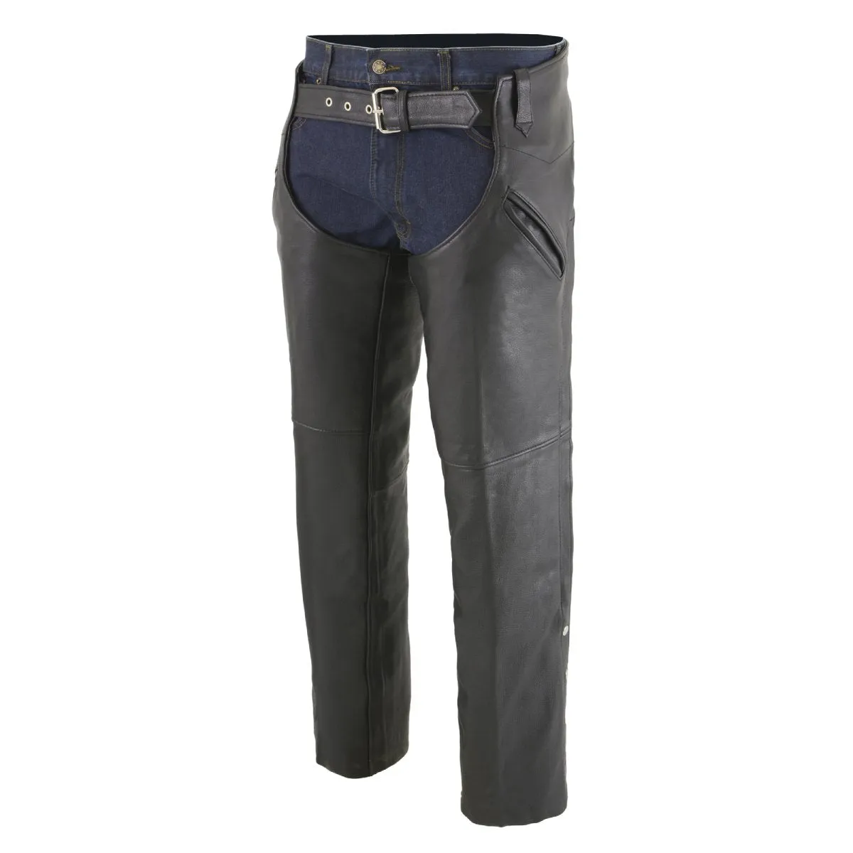 Milwaukee Leather Chaps for Men's Black Premium Leather Motorcycle Chaps w/ Snap Out Thermal Liner-Slash Pocket-ML1103