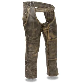 Milwaukee Leather MLM5500 Men's Four Pocket Thermal Lined Distressed Brown Leather Chaps