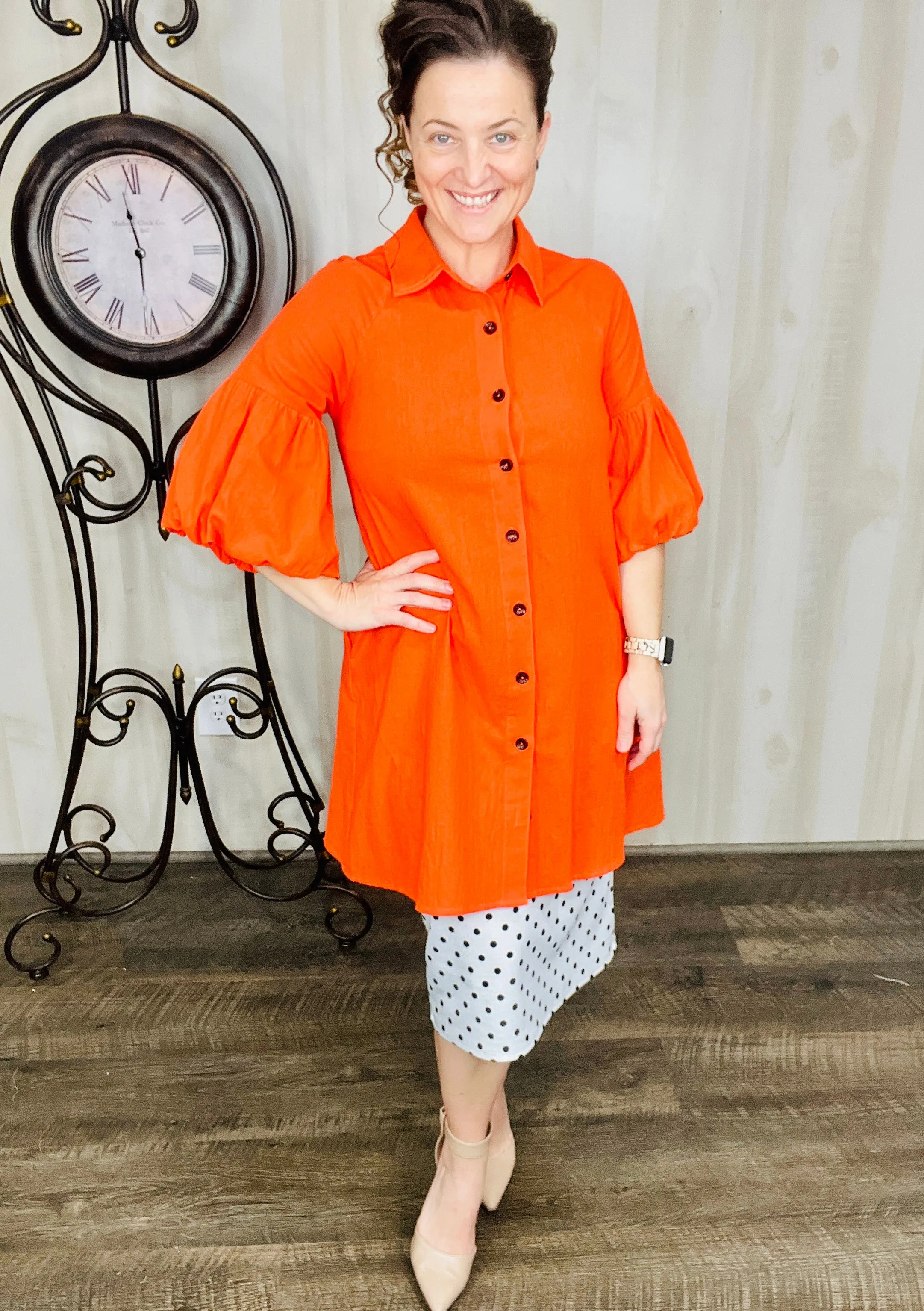 Orange Puff Sleeve Tunic