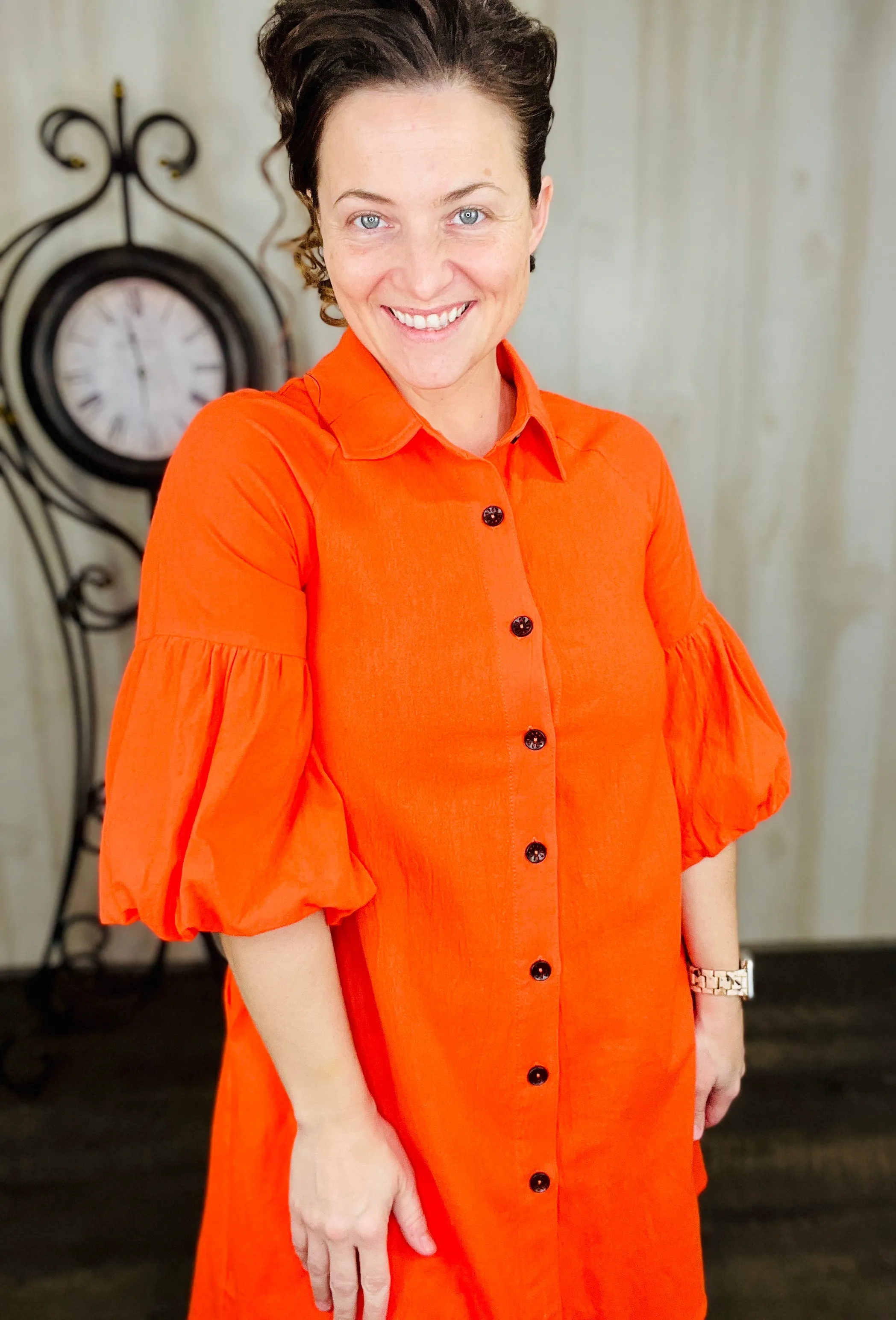 Orange Puff Sleeve Tunic