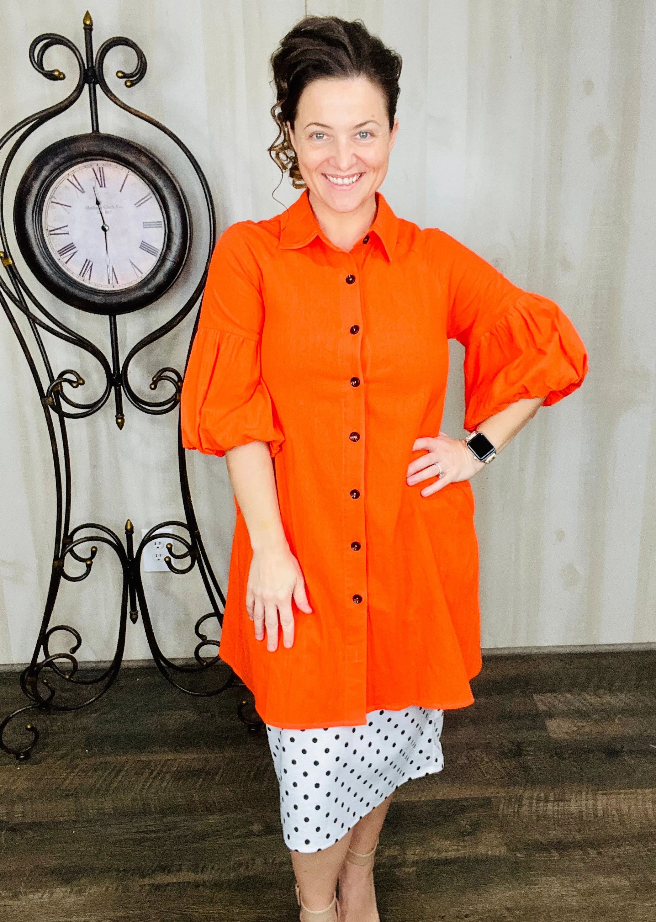 Orange Puff Sleeve Tunic