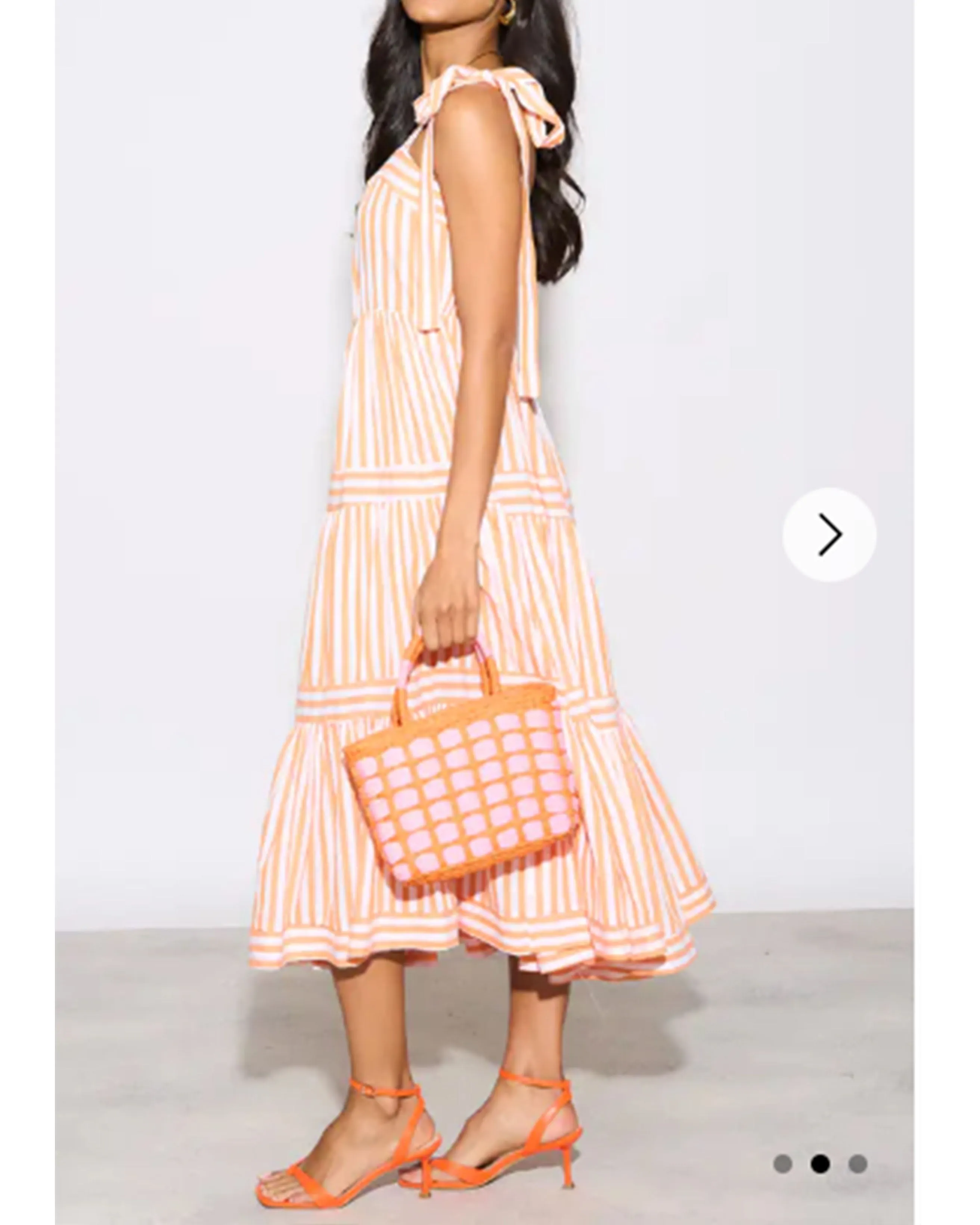 Orange Stripe Print Comfort Cotton Blend Midi Dress