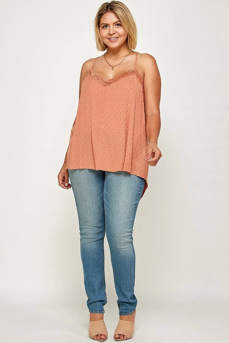 Plus Size, Clip Dot Solid Cami Tunic