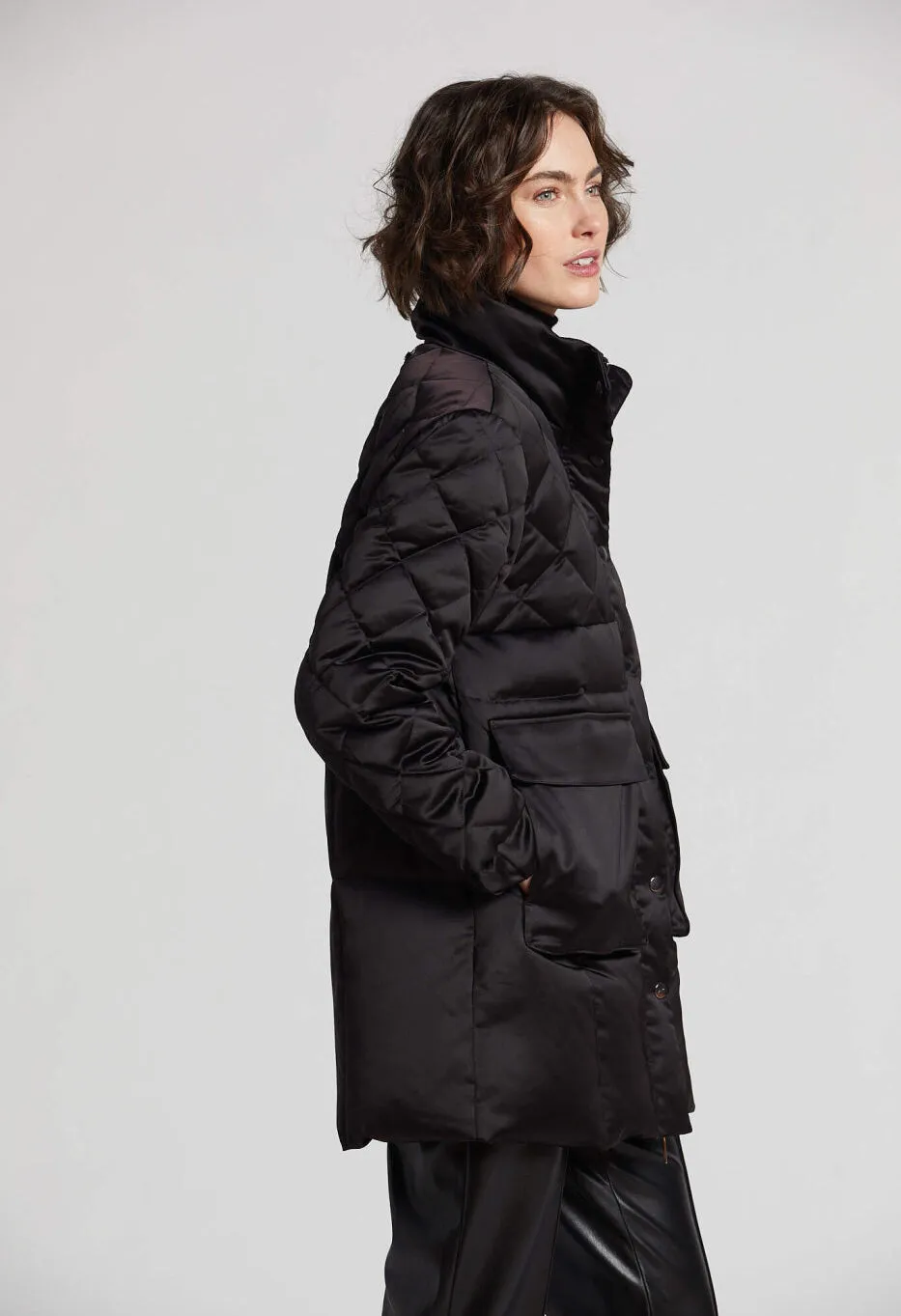 Praline Satin Quilted Down Coat