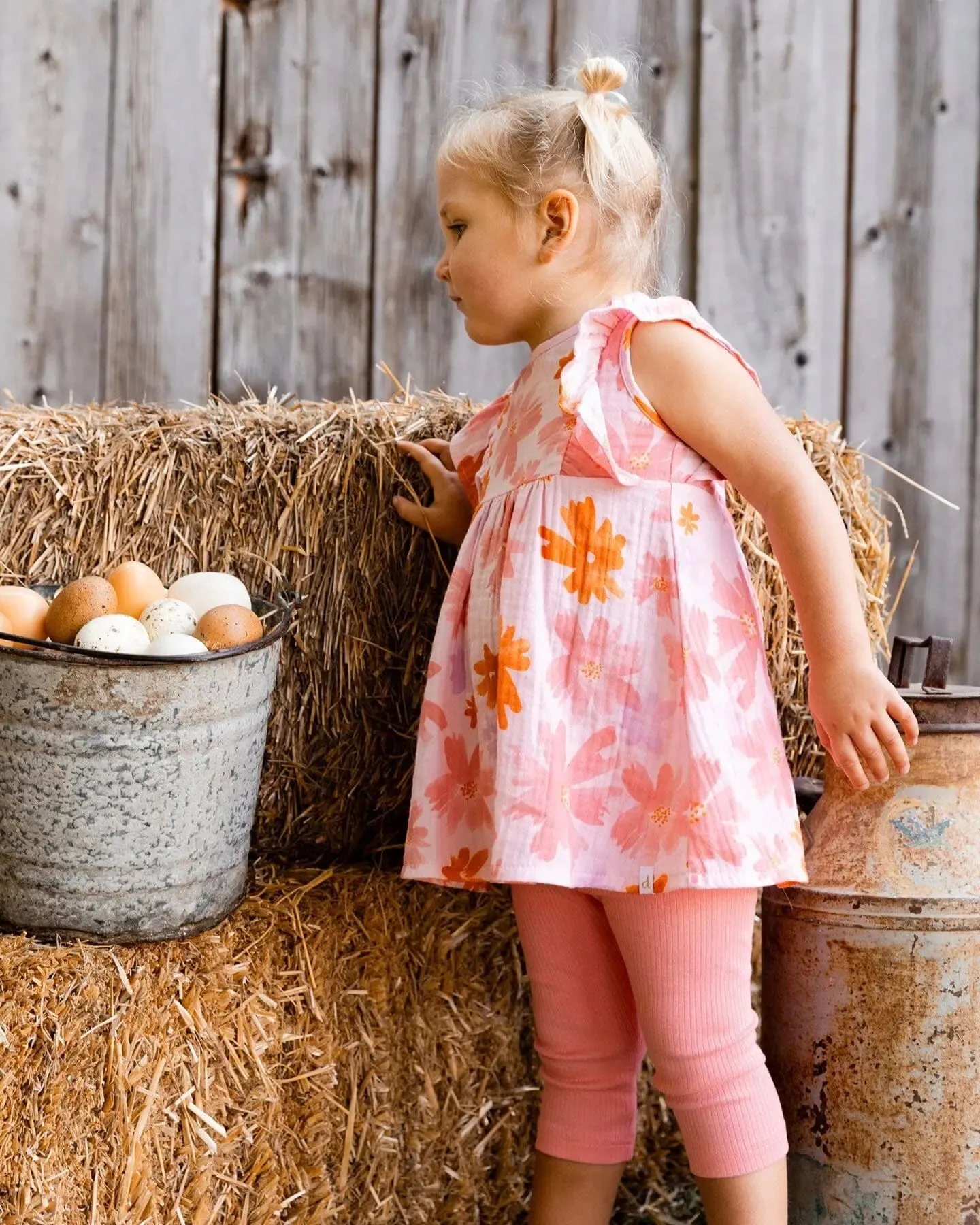 Printed Tunic And Solid Leggings Set Pink And Coral Flowers