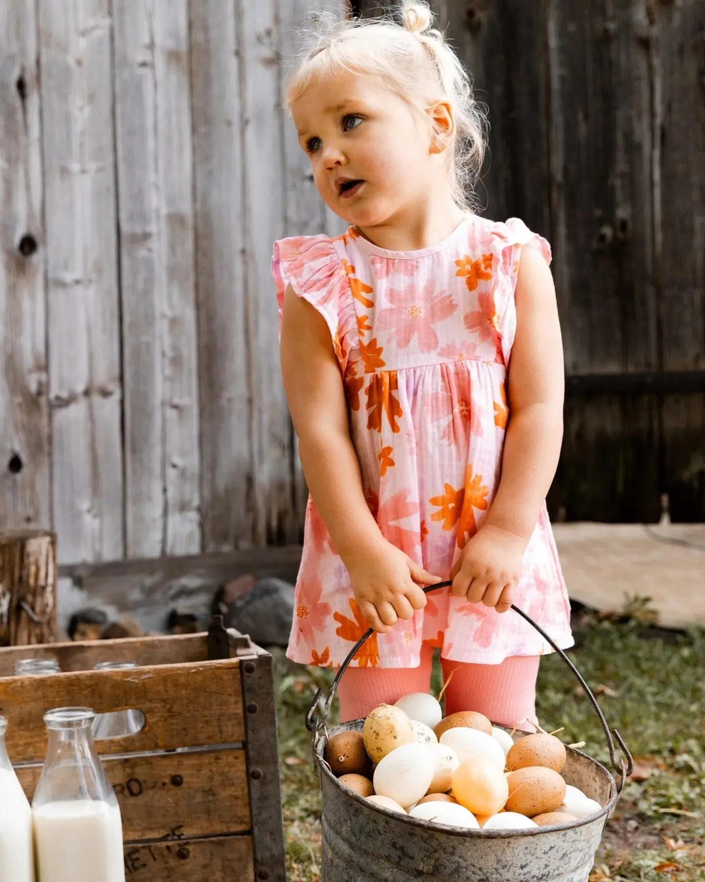 Printed Tunic And Solid Leggings Set Pink And Coral Flowers