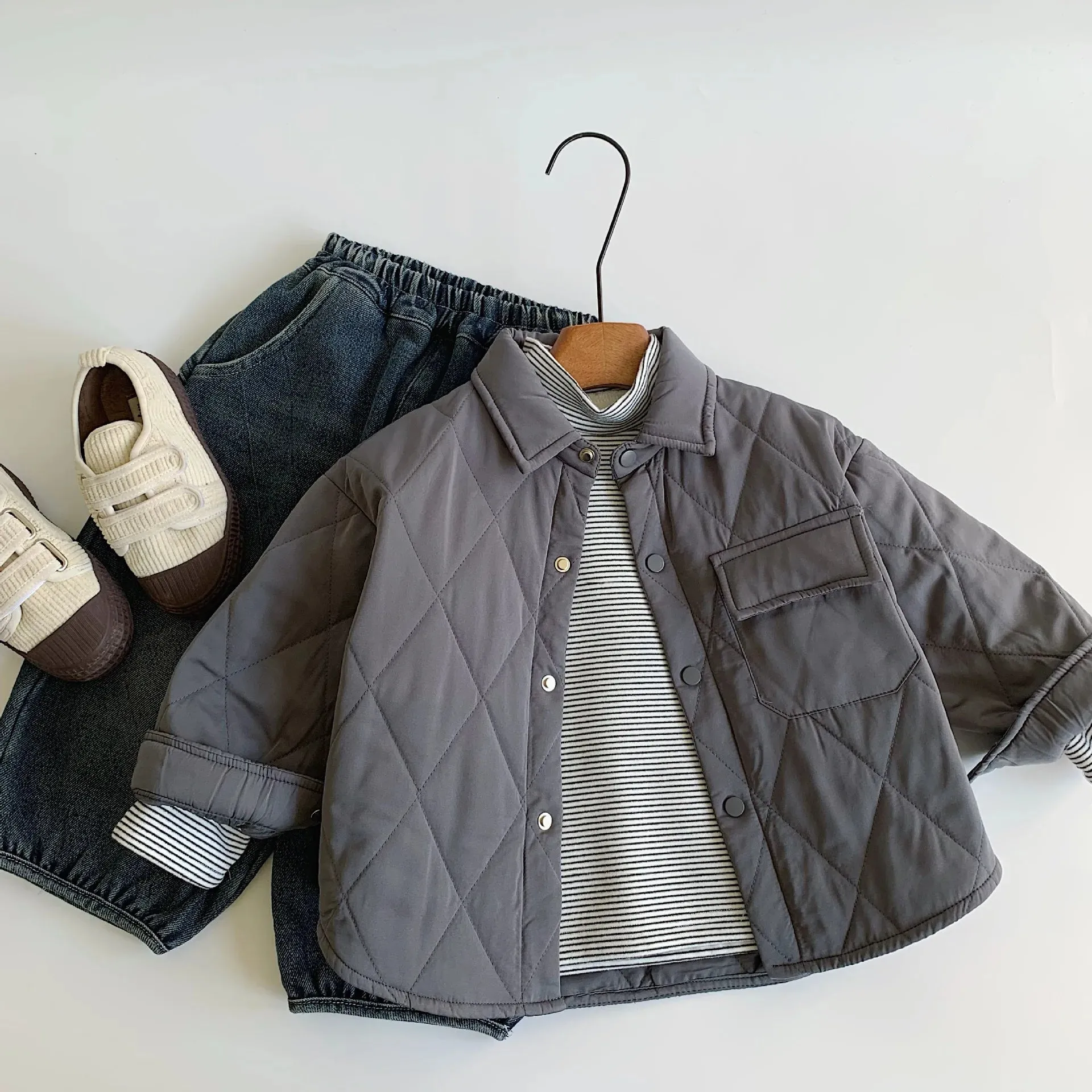 Quilted Solid Collar Jacket