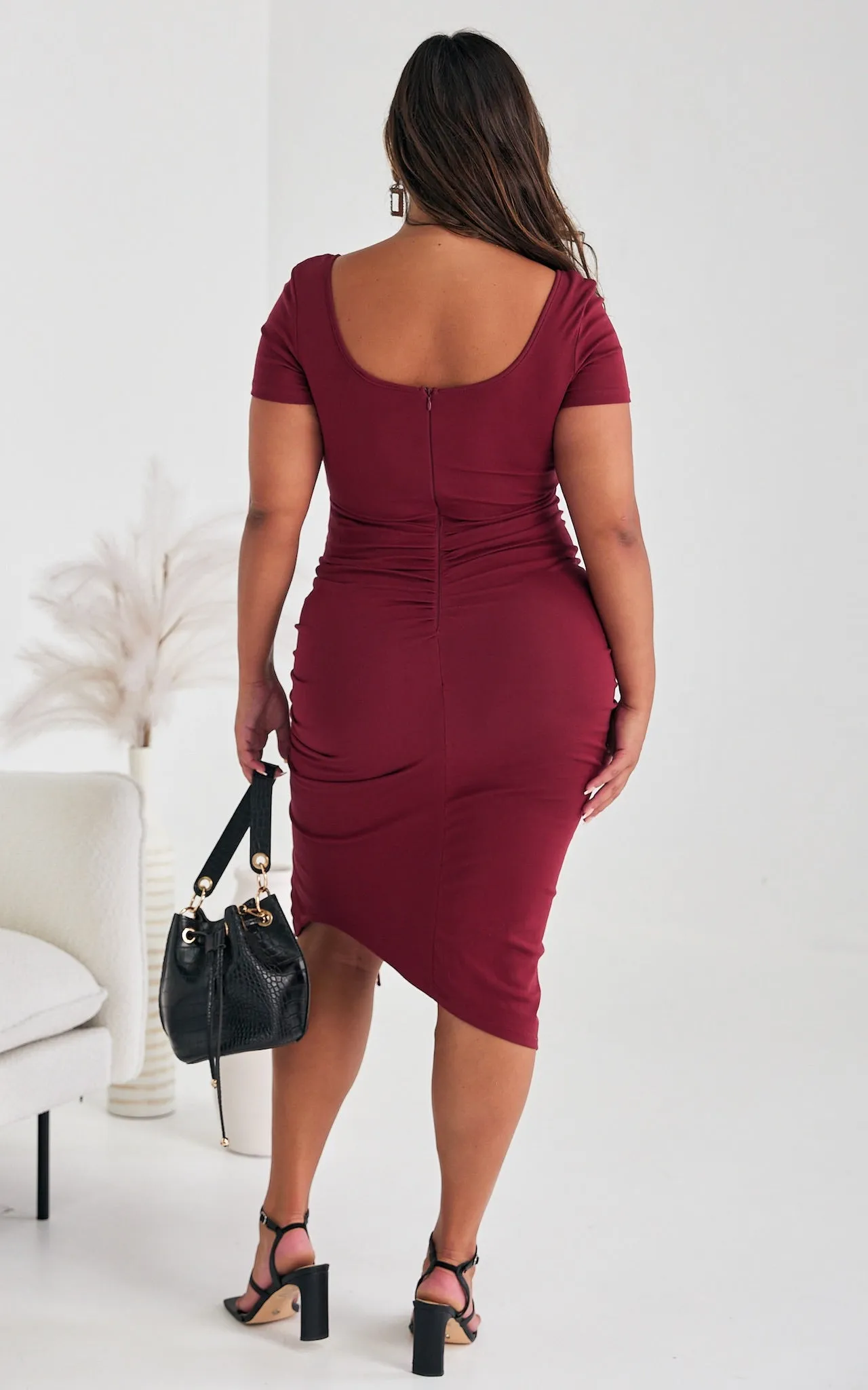 Quinnie Short Sleeve Midi Dress - Wine