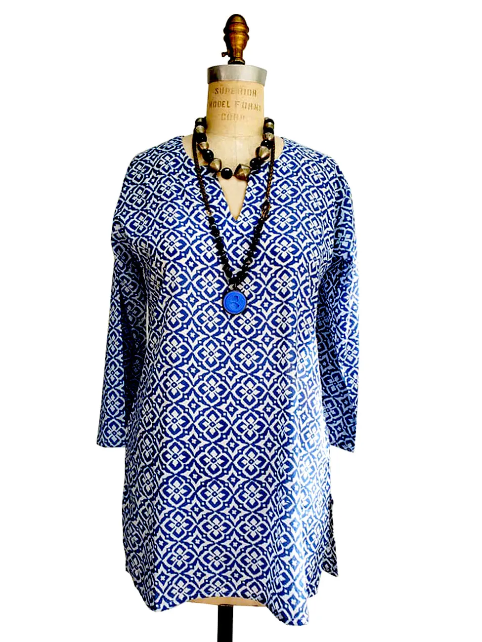 Raja Cotton Tunic Floral Block Blue