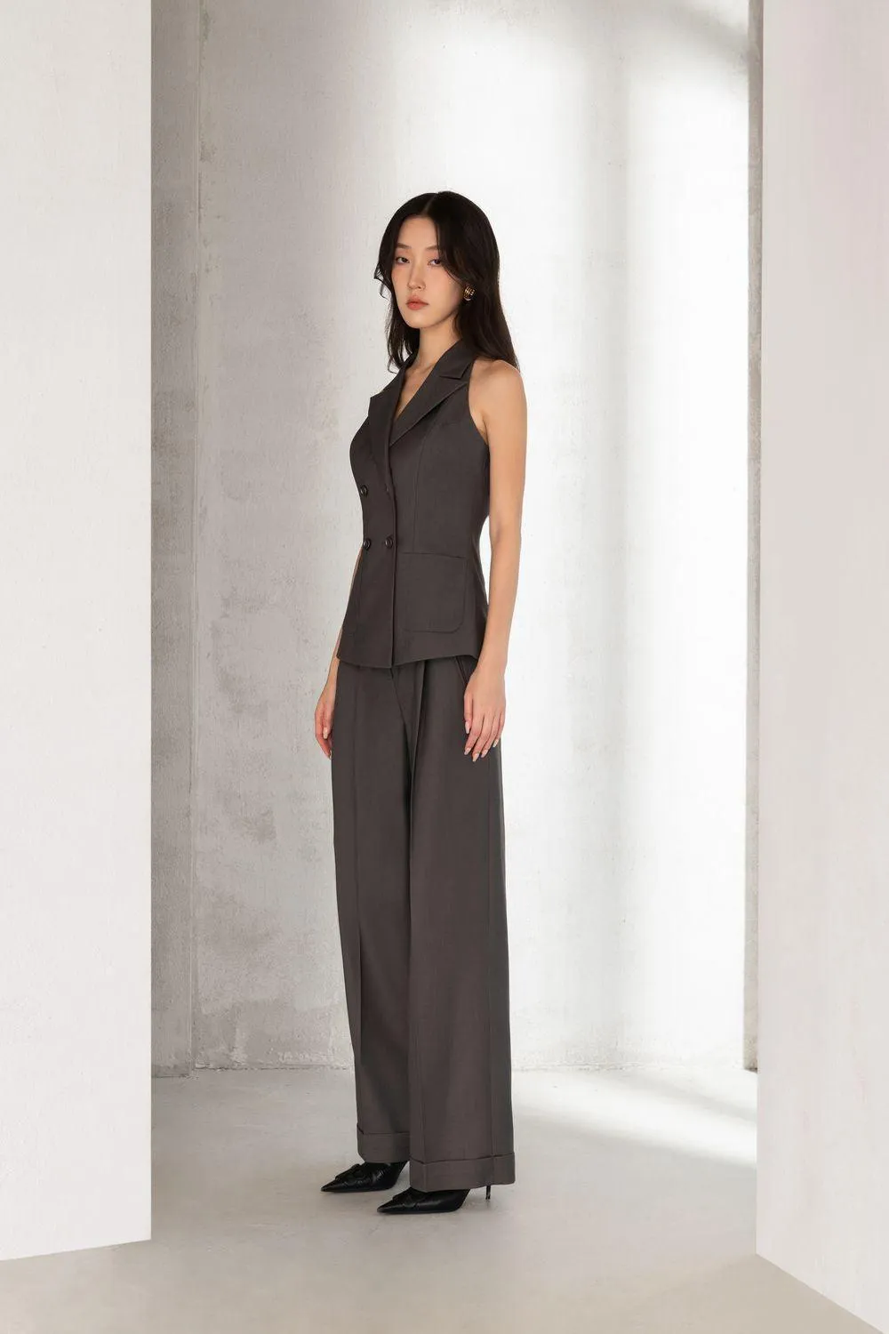 Stormi Straight Ribbed Polycotton Floor Length Trousers