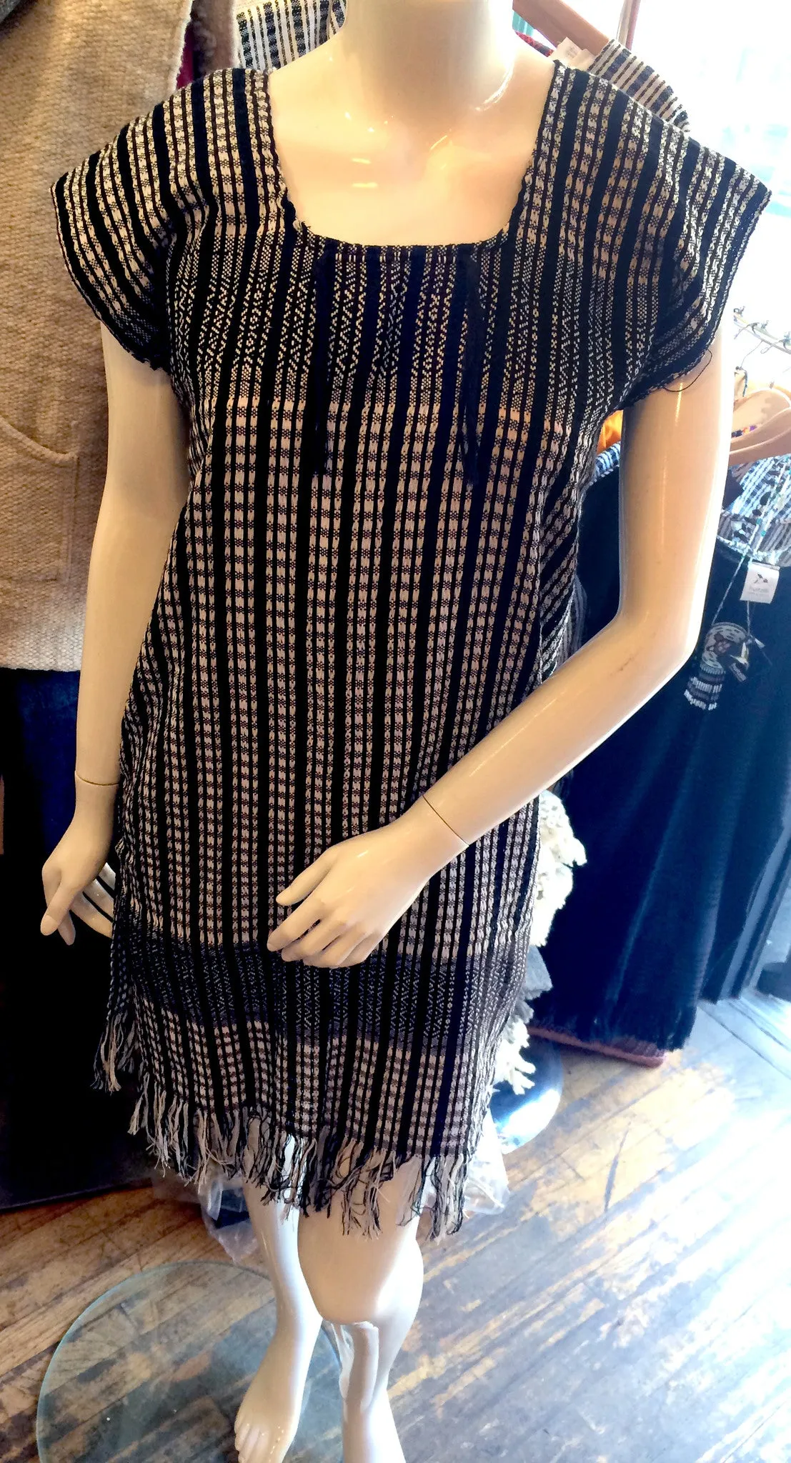 Striped Handwoven Tunic - "huipil de telar" Mitla Black and White Collection