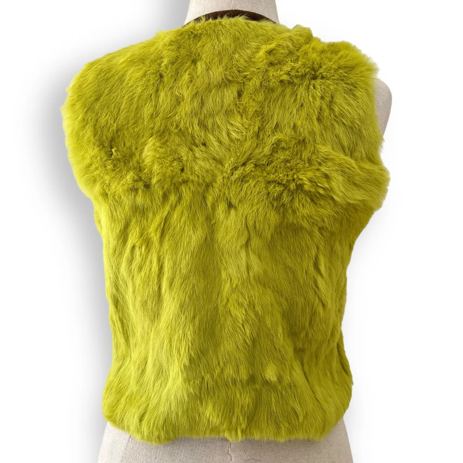 Super Cool Vintage Lime Green Fur Gilet with Crochet Trim