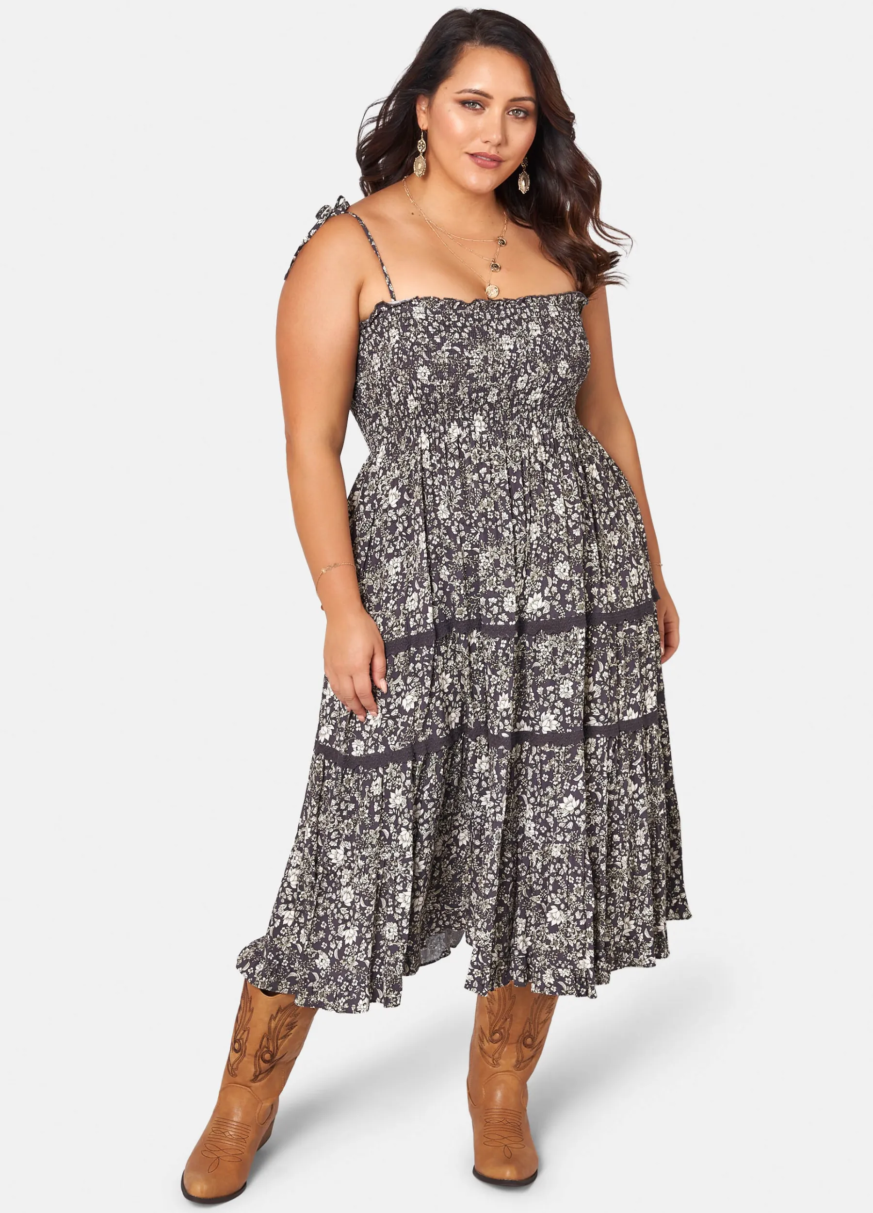 The Poetic Gypsy - Strappy Gypsy Print Floral Midi Dress