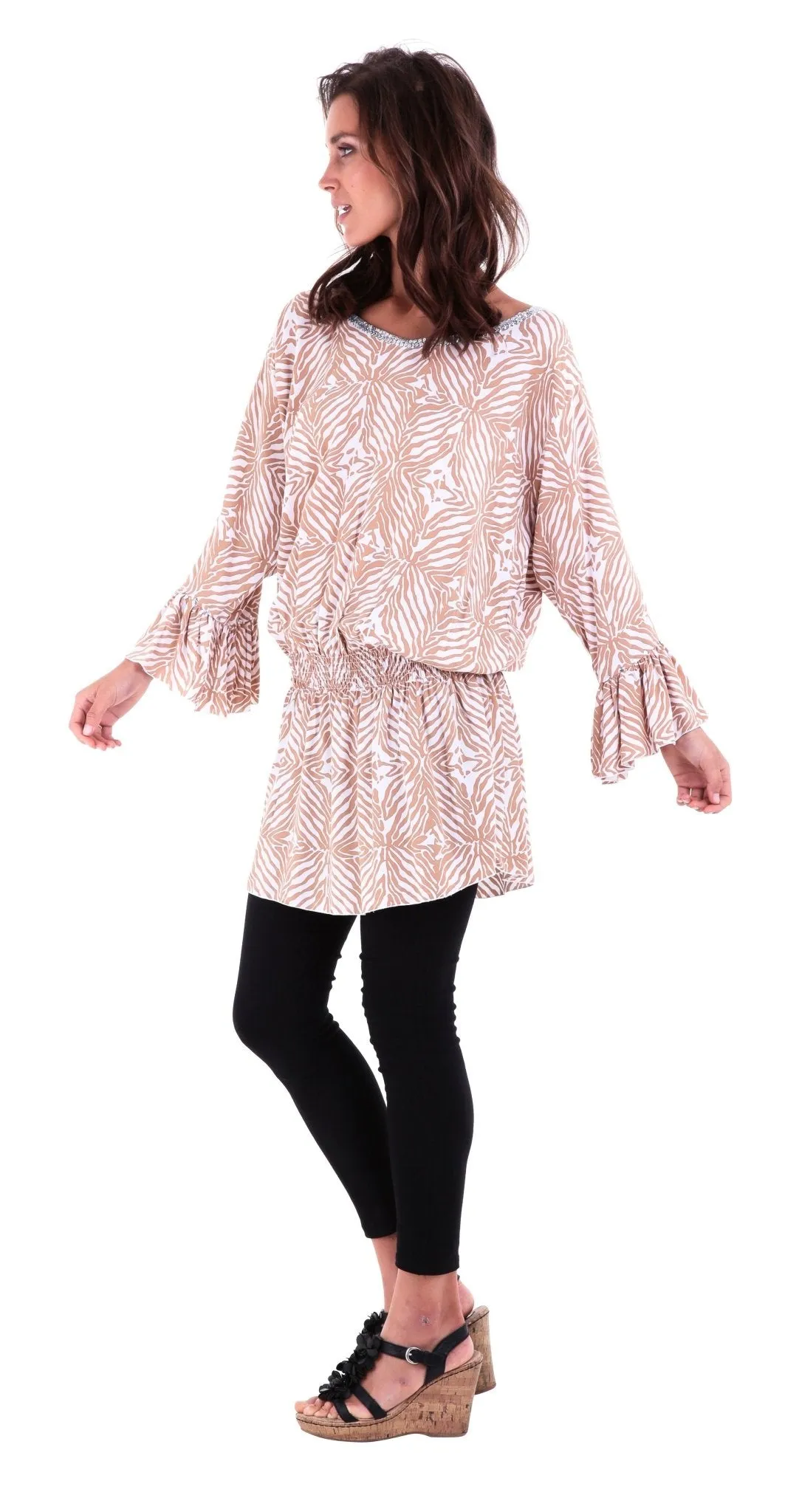 Tunic Top with Hand-Sewn Silver Sequins