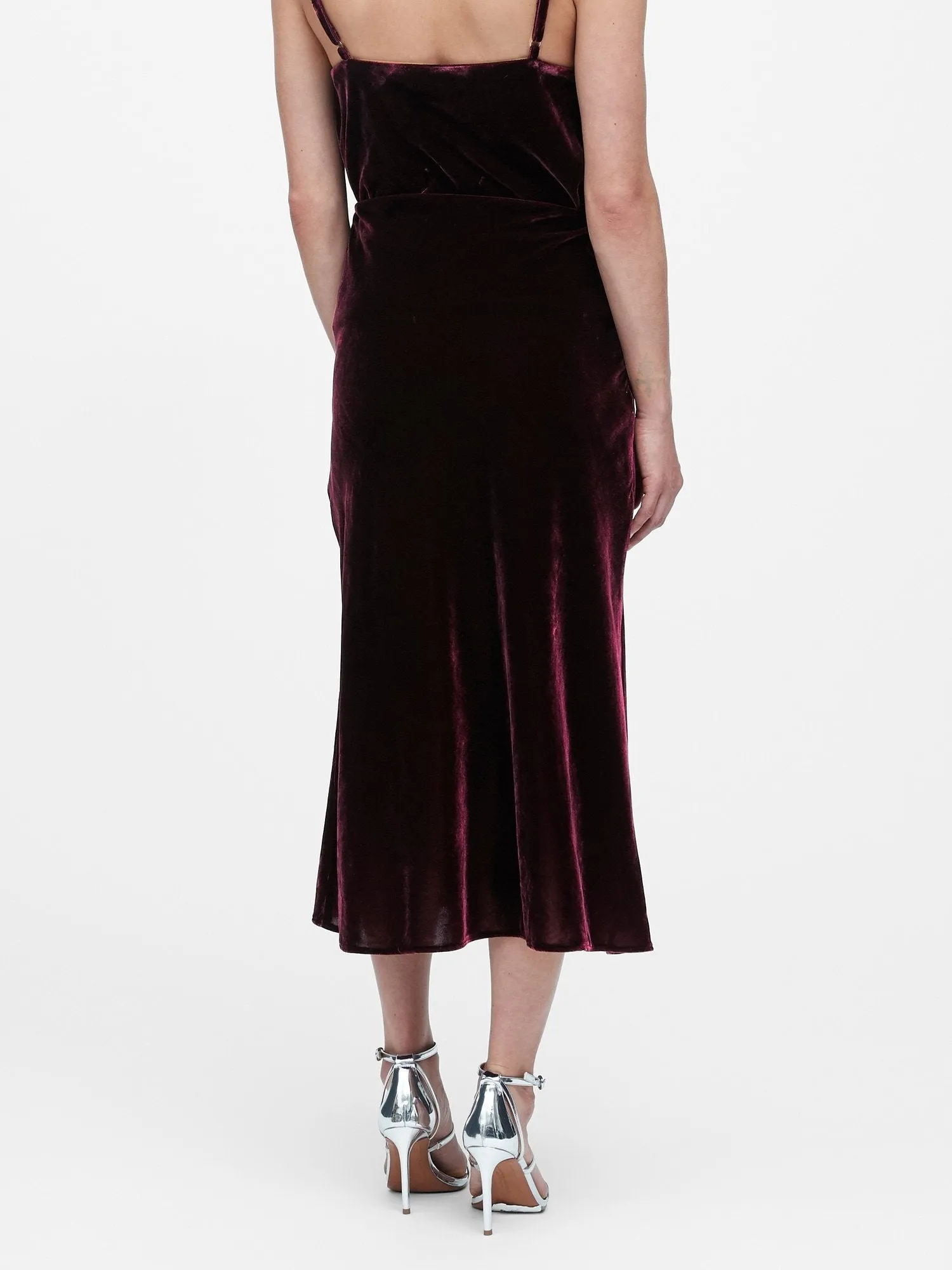 Velvet Midi Slip Skirt in Burgundy Red