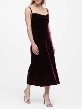 Velvet Midi Slip Skirt in Burgundy Red