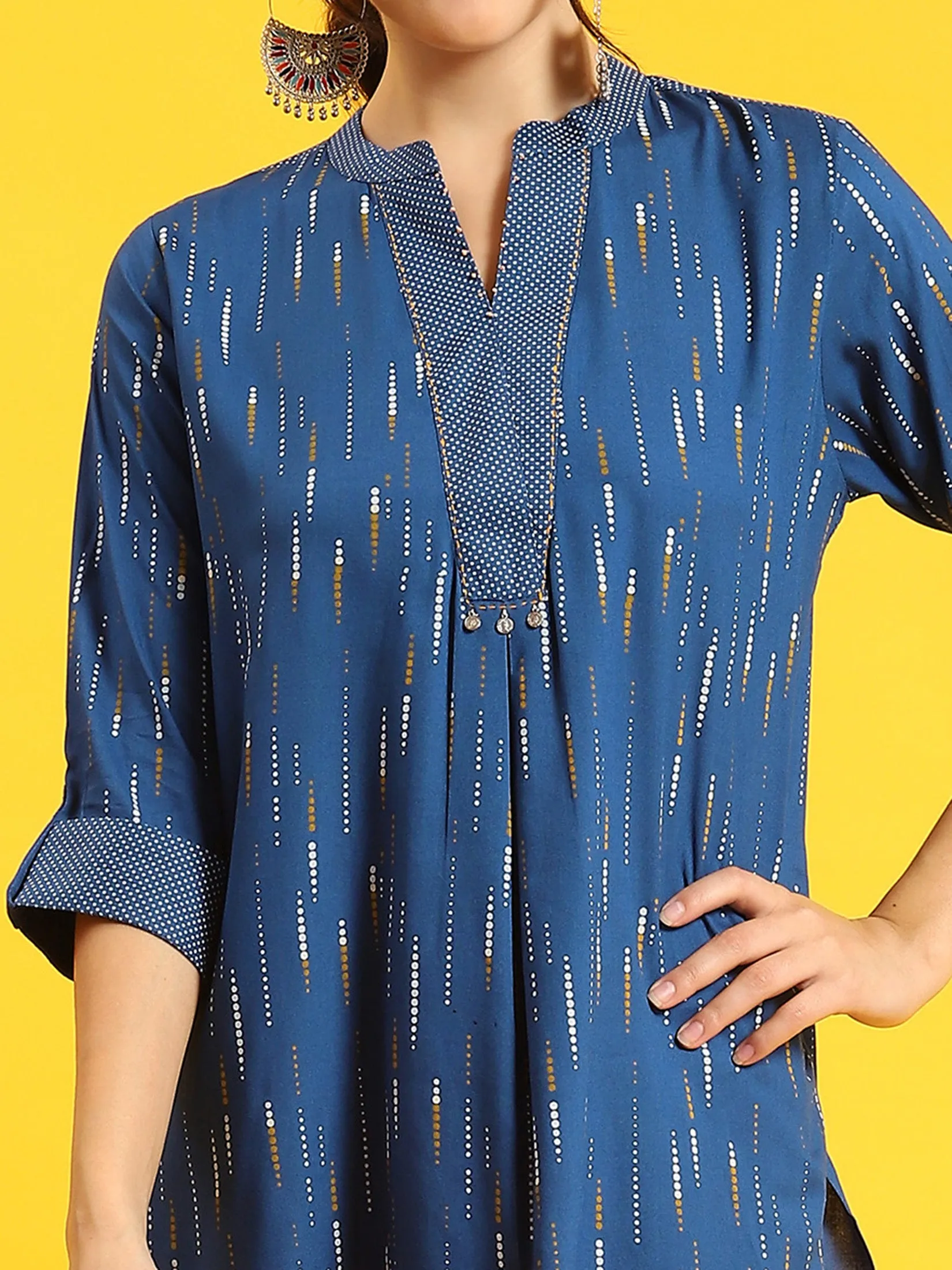 Women Blue Printed Tunic