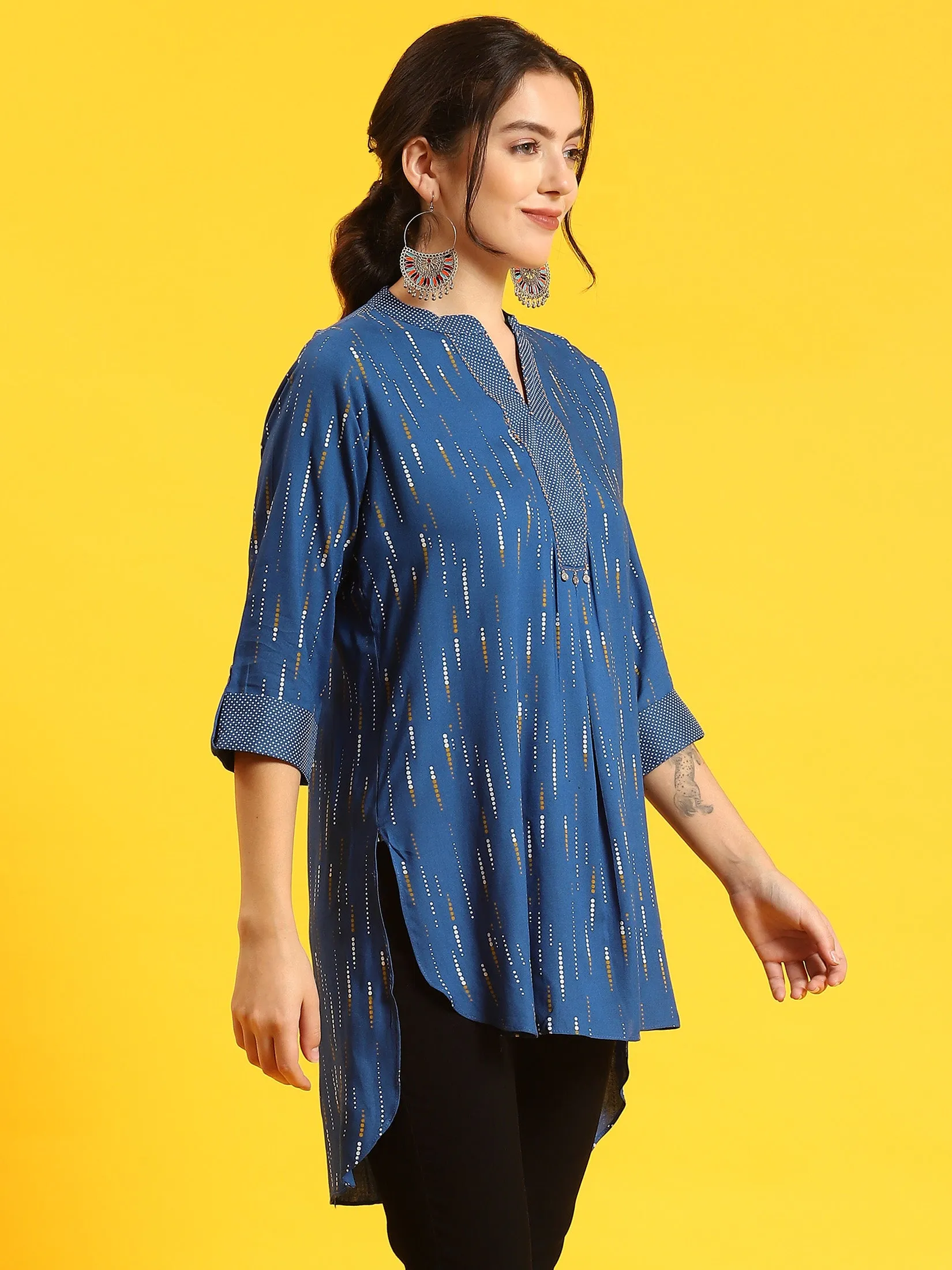 Women Blue Printed Tunic