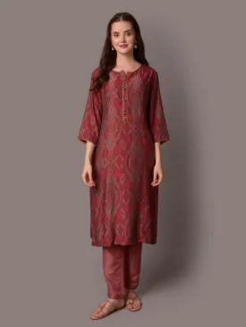 Women Coral Abstract Printed Kurta With Trouser