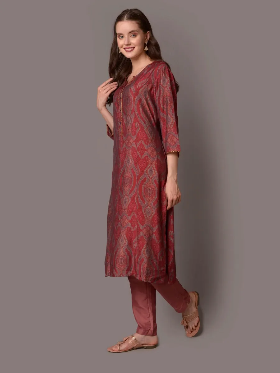 Women Coral Abstract Printed Kurta With Trouser