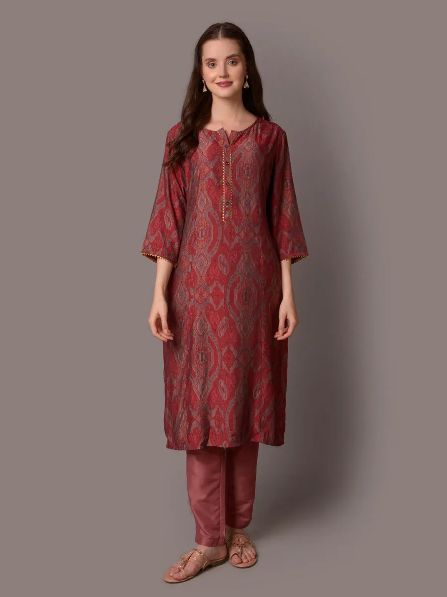 Women Coral Abstract Printed Kurta With Trouser