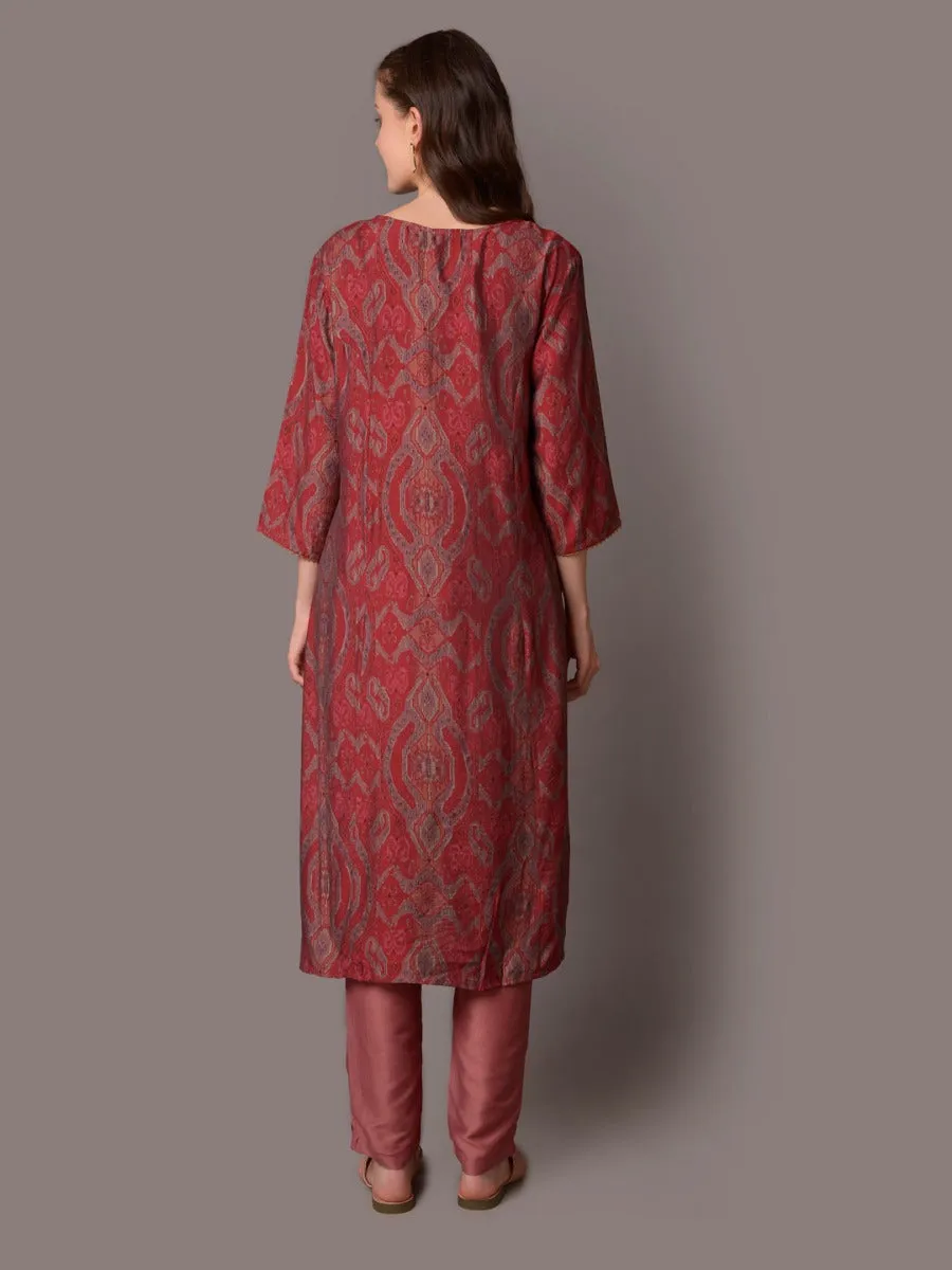 Women Coral Abstract Printed Kurta With Trouser