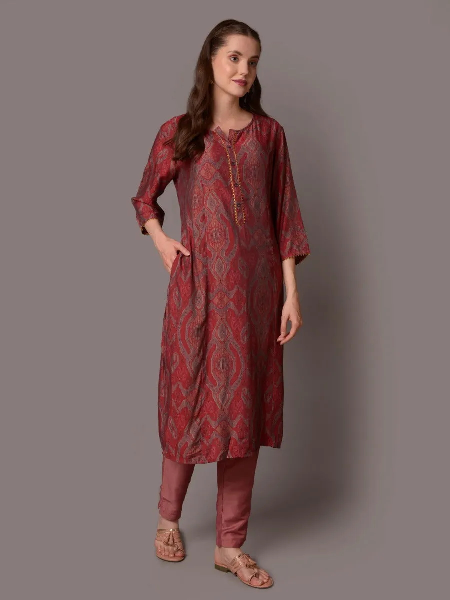 Women Coral Abstract Printed Kurta With Trouser