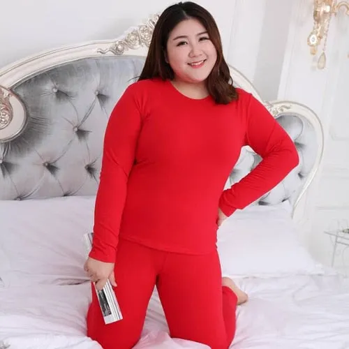 Women's Plus Size Long Sleeve Thermal Underwear Top and Pant Set