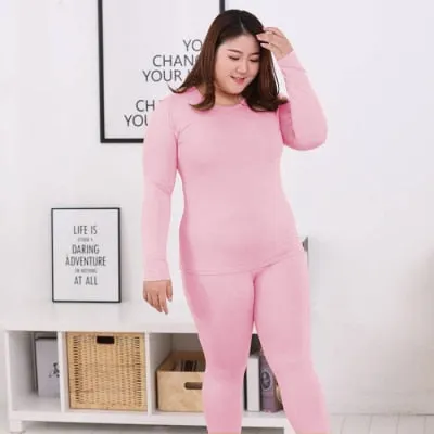 Women's Plus Size Long Sleeve Thermal Underwear Top and Pant Set